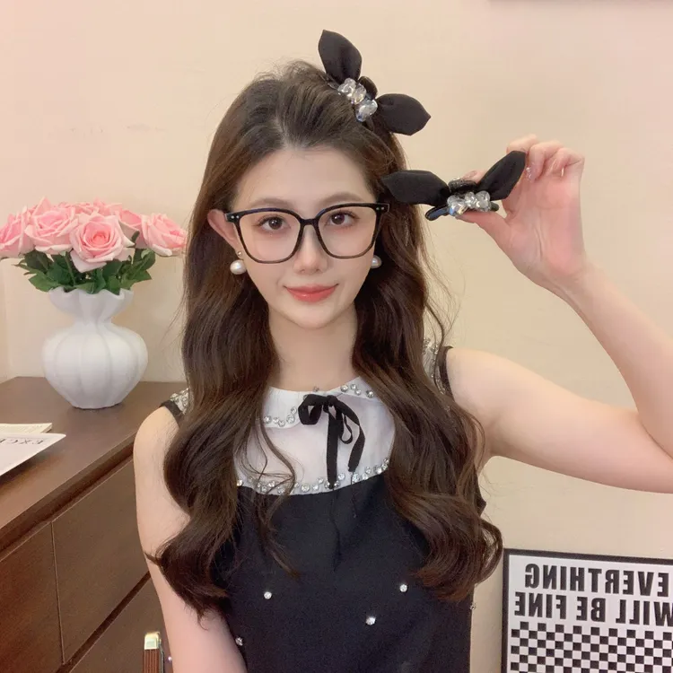在逃公主~黑色兔耳爱心小抓夹女甜美公主头发夹侧边半扎刘海夹子