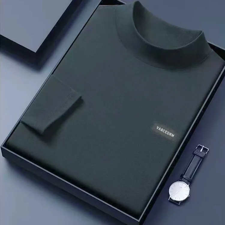 半高领加厚双面德绒超柔保暖秋冬长袖中领男士德绒打底（山边字母）