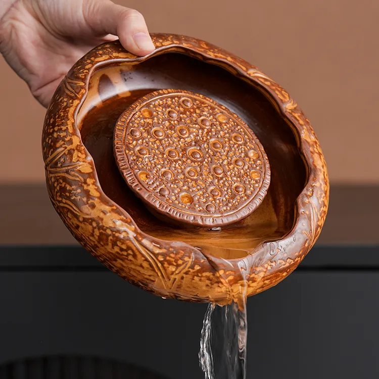 储水式粗陶荷韵壶承干泡台茶盘中式养壶垫紫砂壶底座壶托茶道茶具