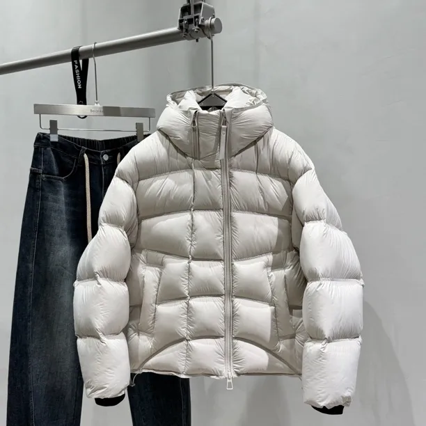 高充绒303g泡芙连帽羽绒服男冬季高蓬松御寒90白鸭绒情侣外套5868