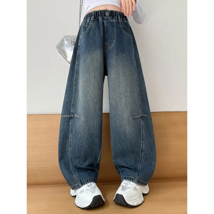 女童秋装弯刀牛仔裤新款洋气春秋宽松休闲长裤女孩显瘦阔腿裤加绒