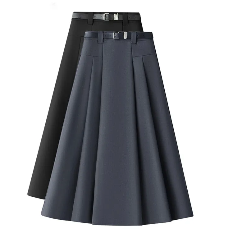 西装裙A字半身裙女a字灰色百褶裙2025新款秋季遮胯显瘦伞裙长裙子