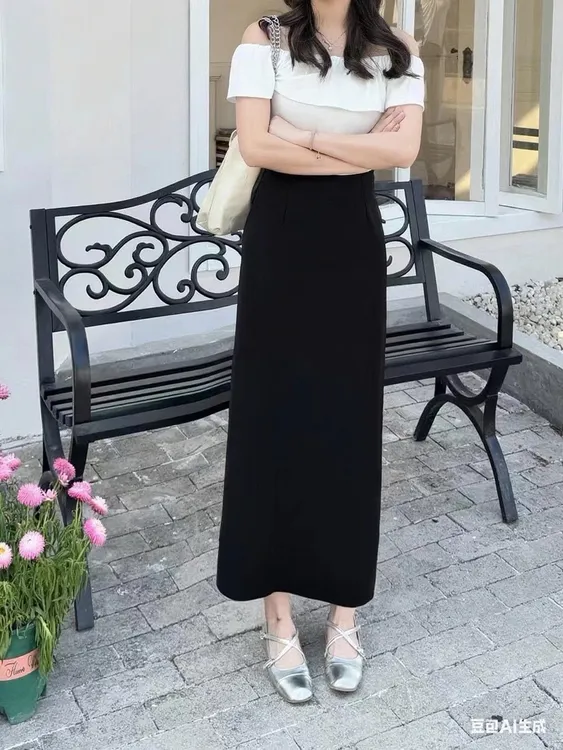 夏季新款高腰后开叉显瘦西装半身裙简约百搭0302