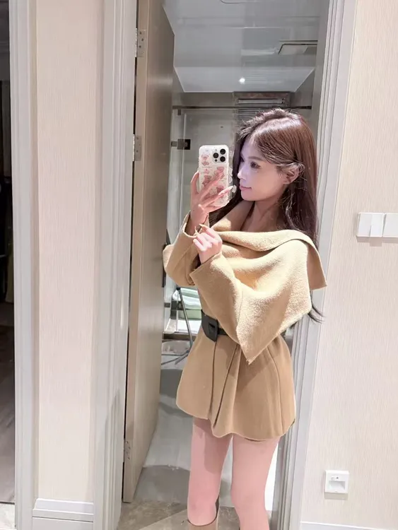 气质韩系新款松弛氛围围巾毛衣慵懒针织短外套开衫秋冬腰带外套