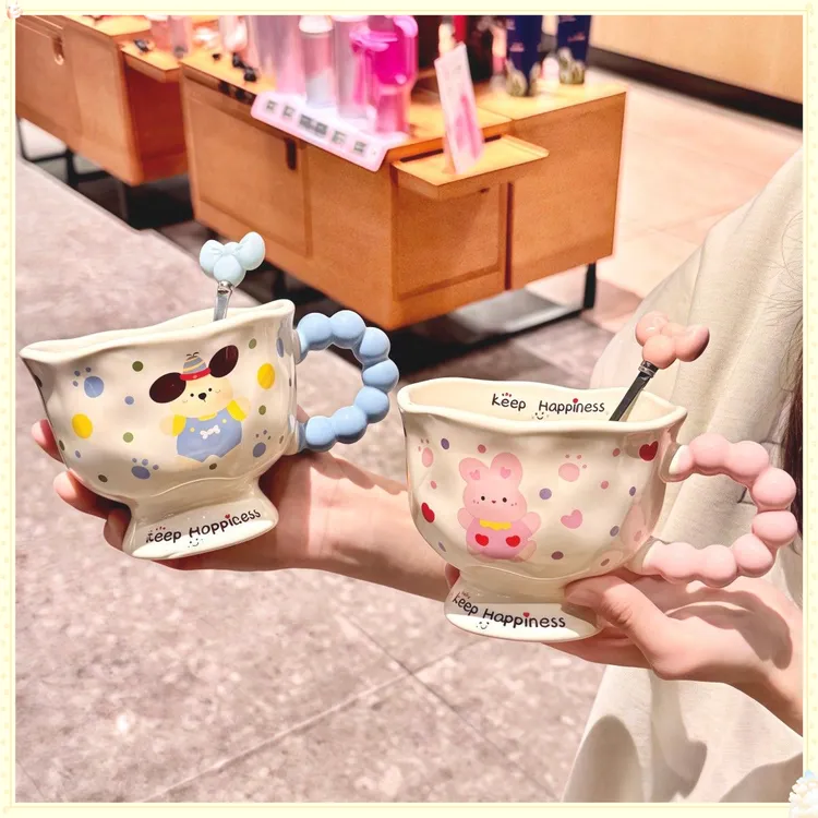 ins风波点小狗马克杯高颜值女生杯子陶瓷情侣水杯可爱儿童早餐杯F