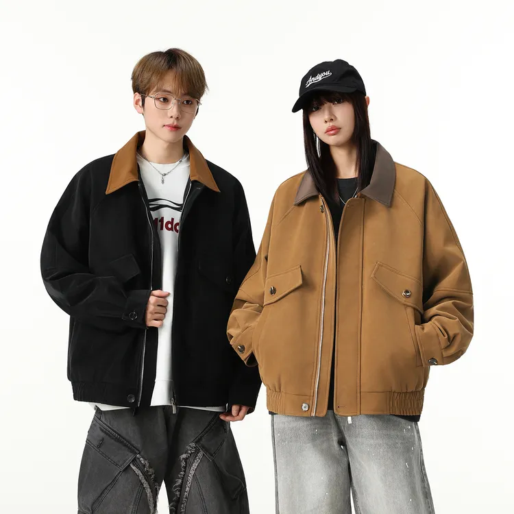 MANRE SHOW【琥珀流光皮夹克】美式绒面加绒夹克秋冬潮流保暖外套