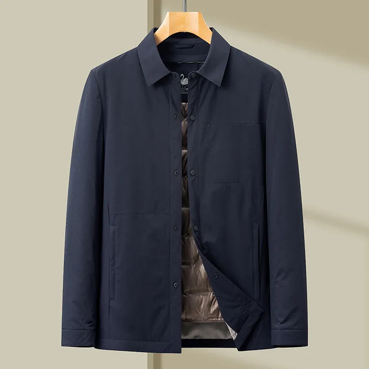 秋冬男士可脱卸鹅绒服男装中年行政商务休闲轻薄羽绒服翻领外套