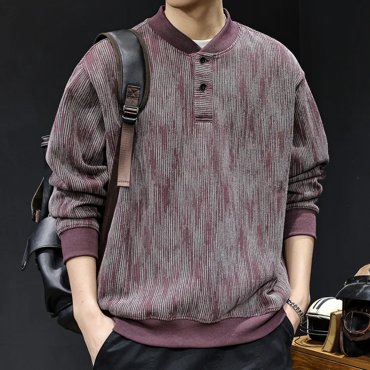 U&PURA2025新款半开襟纽扣男士卫衣秋冬款潮牌宽松大码长袖纹理