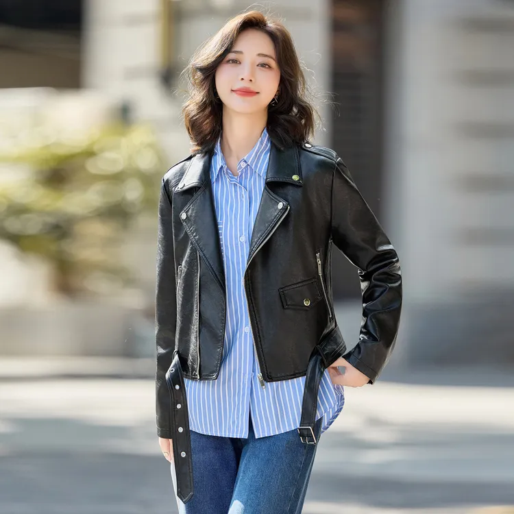 大牌时髦海宁真皮皮衣女短款西装领机车服女士显瘦百搭皮外套