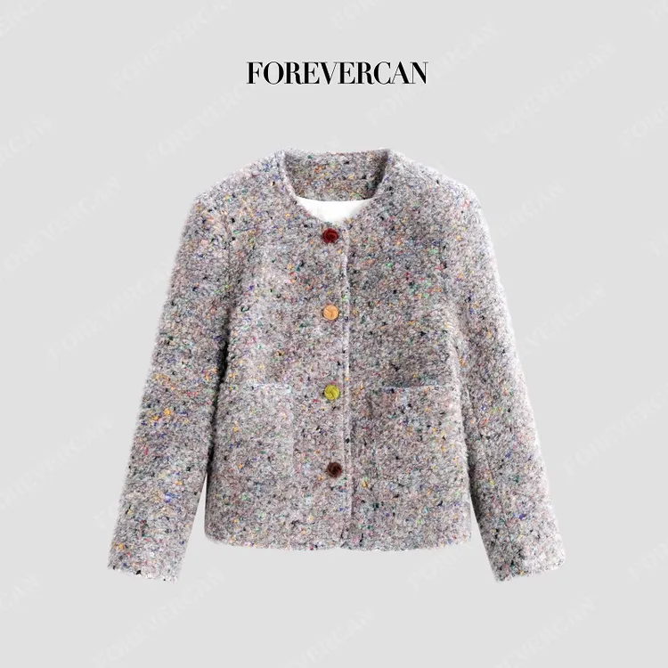 FOREVERCAN“高加索”彩点羊毛粗花呢彩色纽扣羽绒服外套 FC57646