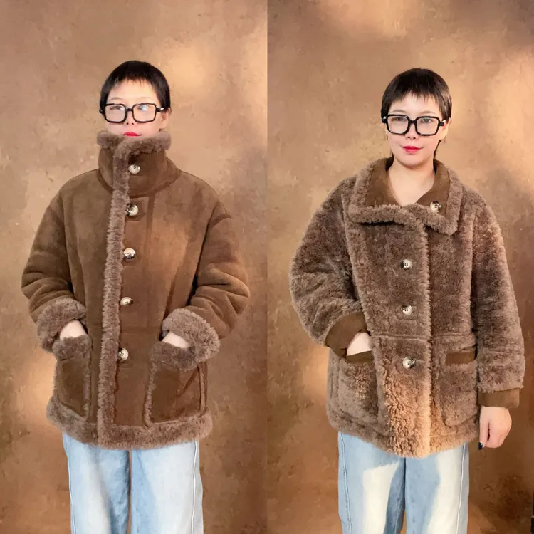 195自海宁新款羊毛外套加厚冬季保暖双面穿百搭显瘦休闲时尚