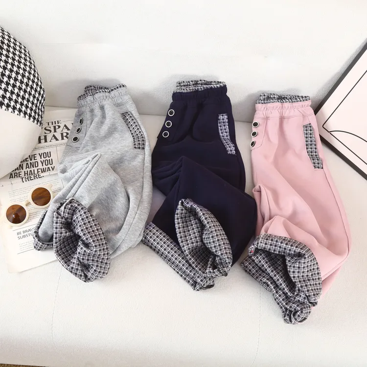 【实体品质】2025秋季韩版男女童休闲撞色宽松运动弯刀裤