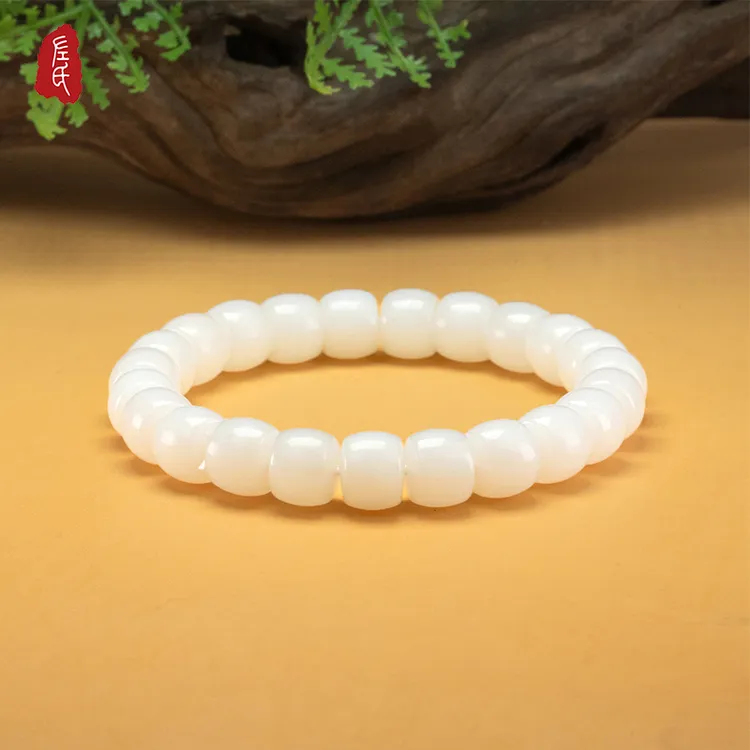 【左氏珠宝】1774和田玉白玉极限弧手串时尚经典