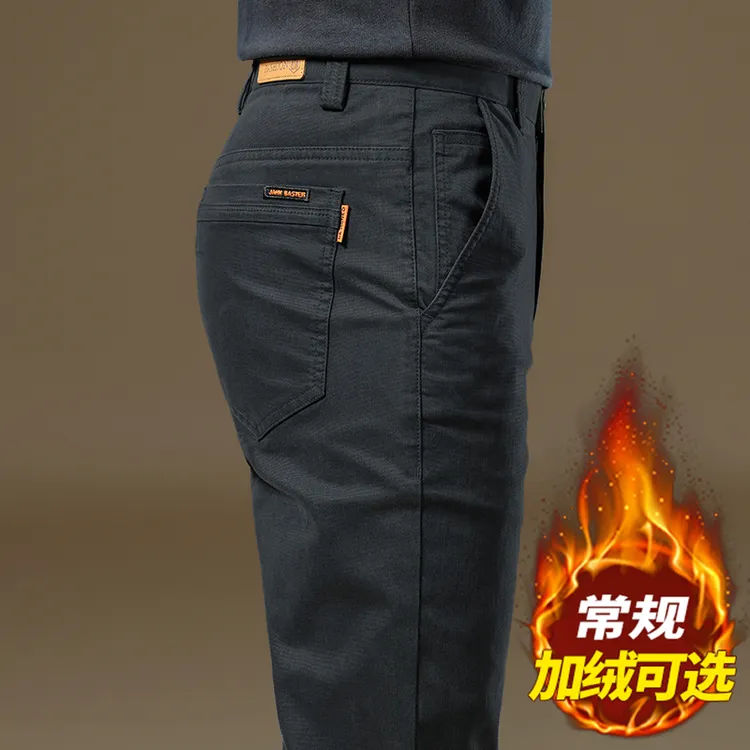 香港高端秋冬新款黑色休闲裤男修身直筒加绒加厚男士商务上班西裤