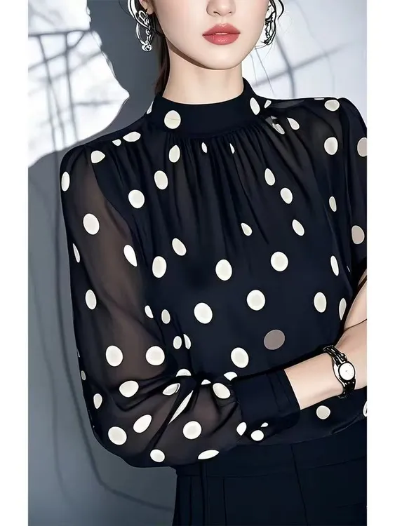 SS1026独特别致漂亮小众轻奢高级感超好看时尚洋气黑色波点衬衫