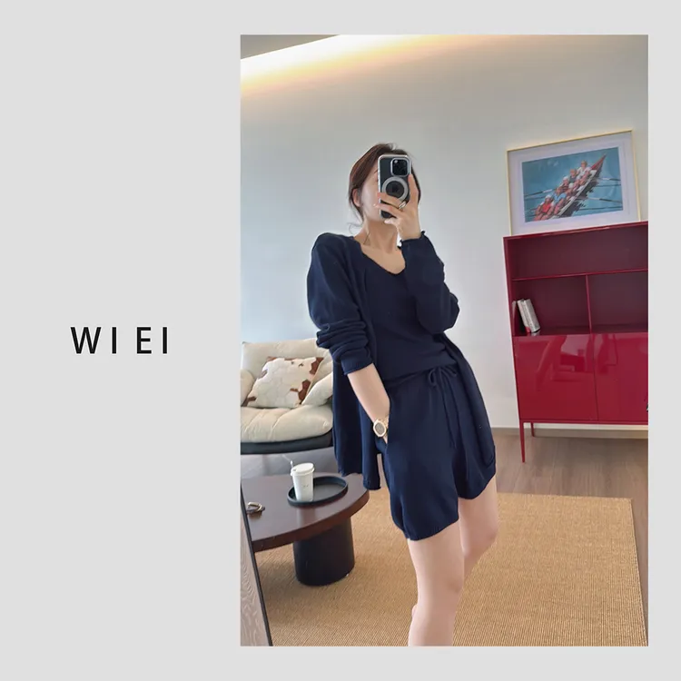 《WI EI》叠叠乐*ROW極简干爽纱线 松弛懒懒时髦针织开衫套装 7A177