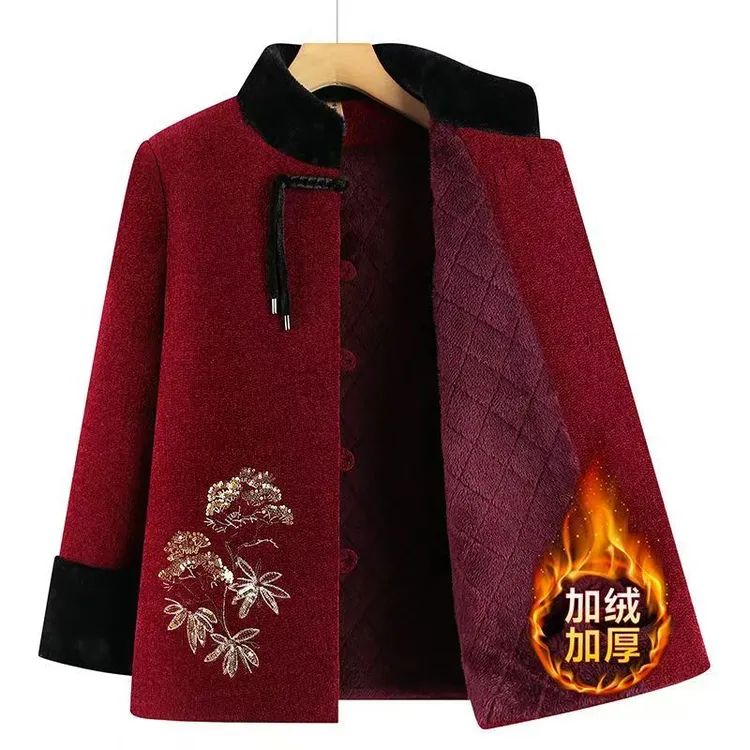 中老年女装东北棉衣刺绣立领老年奶奶外套冬季保暖加绒加厚妈妈装