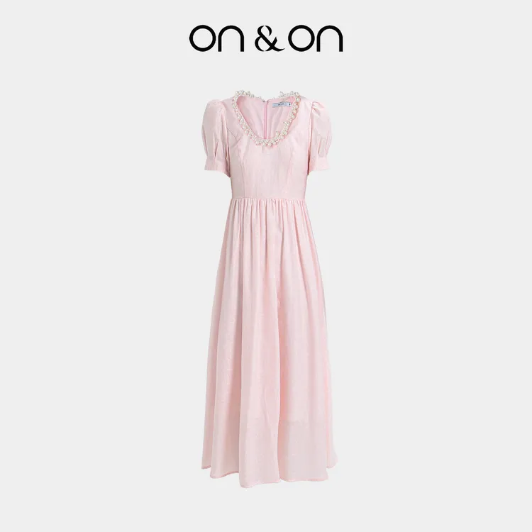 ON&ON/安乃安【流光风】夏季圆领纯手工钉珠收腰连衣裙-N5SA1636157