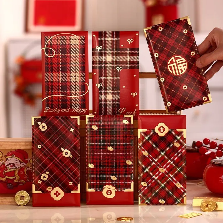 格纹小红花爱心红包袋2026新款马年过新年高档创意礼物利是封通用