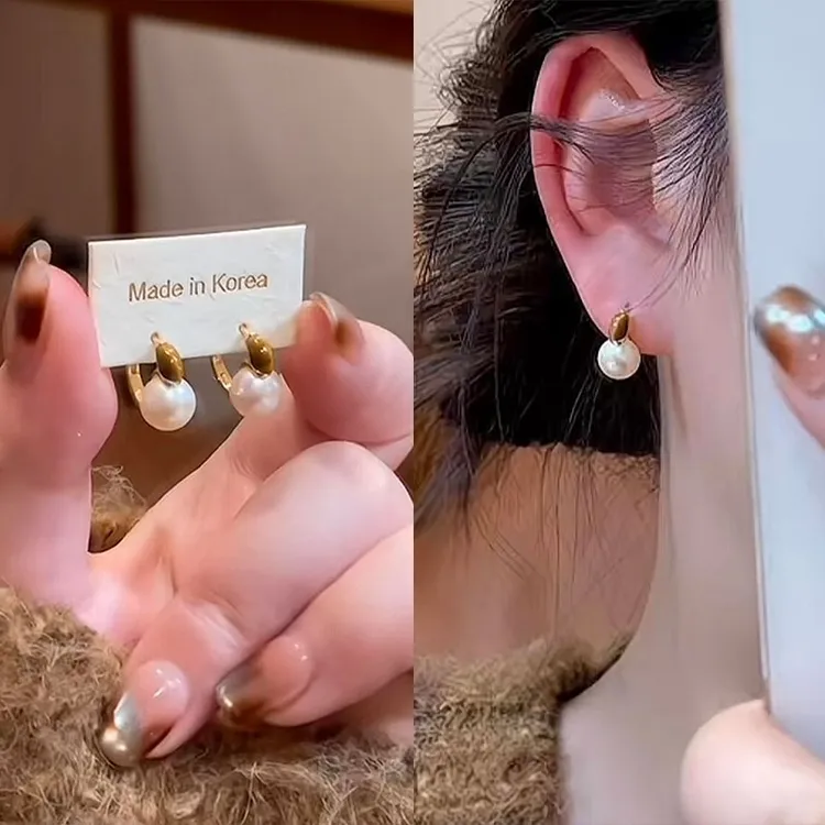 美拉德珠珠耳扣女秋冬新款高级质感耳环装饰配独特爆款耳饰2336