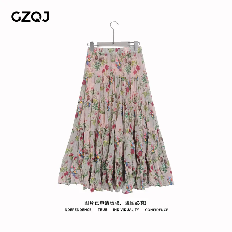 老琴私服【花汐漫舞】 欧若风时尚个性显瘦碎花百褶高腰半身裙 0801