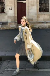 DEEMO【伦敦艺术生】春日感十足蕾丝花边浅卡其长款风衣外套 WZ2990