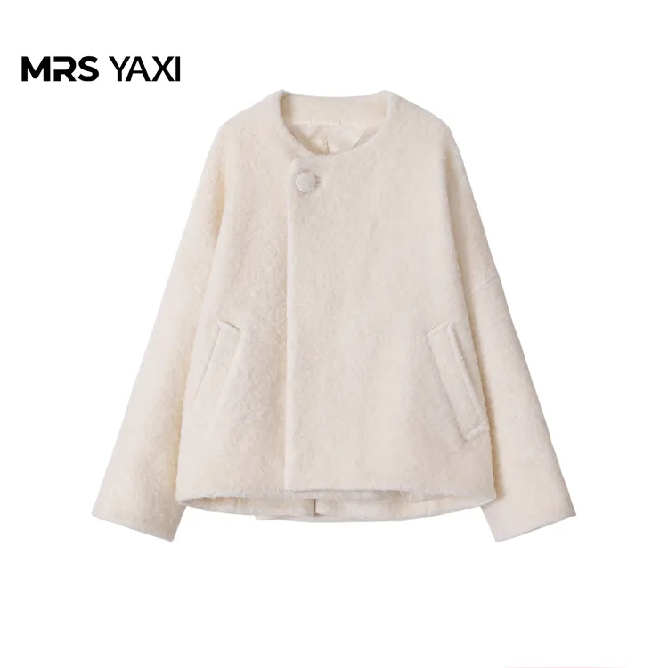 Mrsyaxi宽松廓形圆领设计感羊毛外套YX5093023