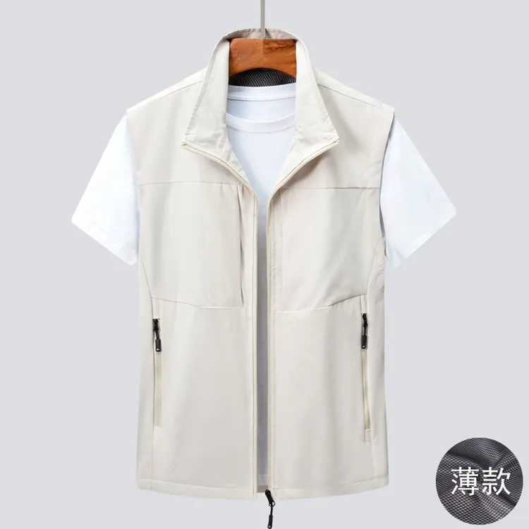 皮尔卡丹男士马甲春秋薄款新款高档马夹外套男透气立领休闲坎肩多