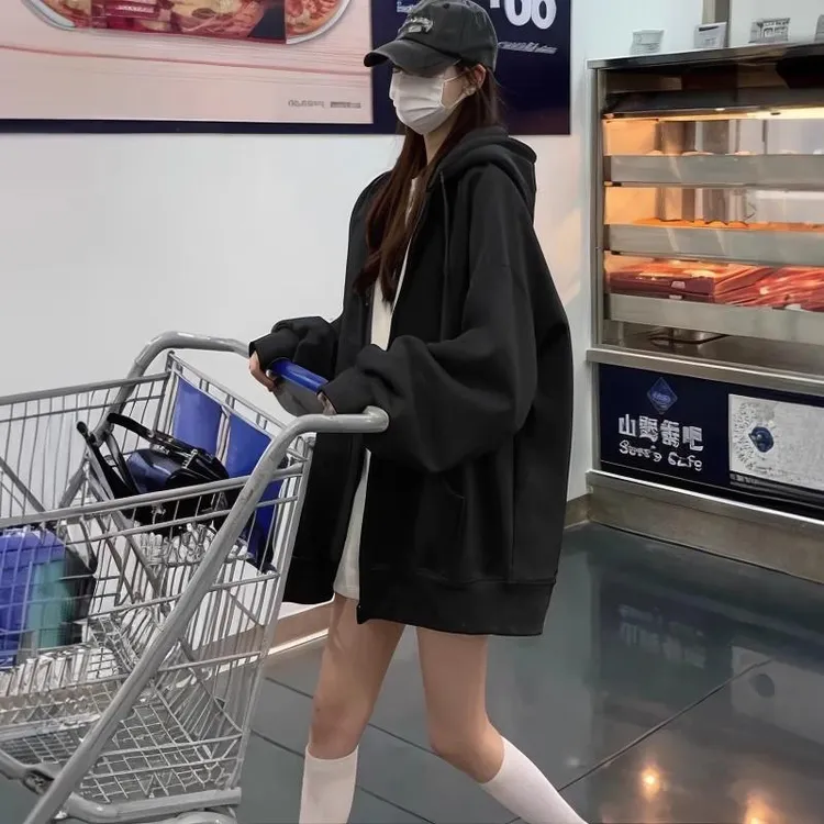 慵懒风秋冬季加绒连帽卫衣女2025新款爆款宽松设计感拉链外套上衣