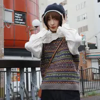 「白描工作间」"马尔斯"绵羊毛费尔岛复古文艺提花叠穿毛针织马甲