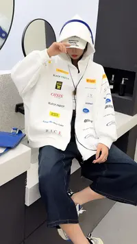《满标潮牌秋款卫衣外套》印花长袖女街头风春季卡通连帽宽松百搭