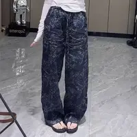 【紫色腰果】高腰印花休闲花纹拖地阔腿休闲裤.