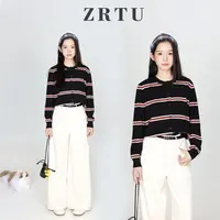 【ZRTU/执图】女士条纹撞色针织开衫毛衣ZR1986