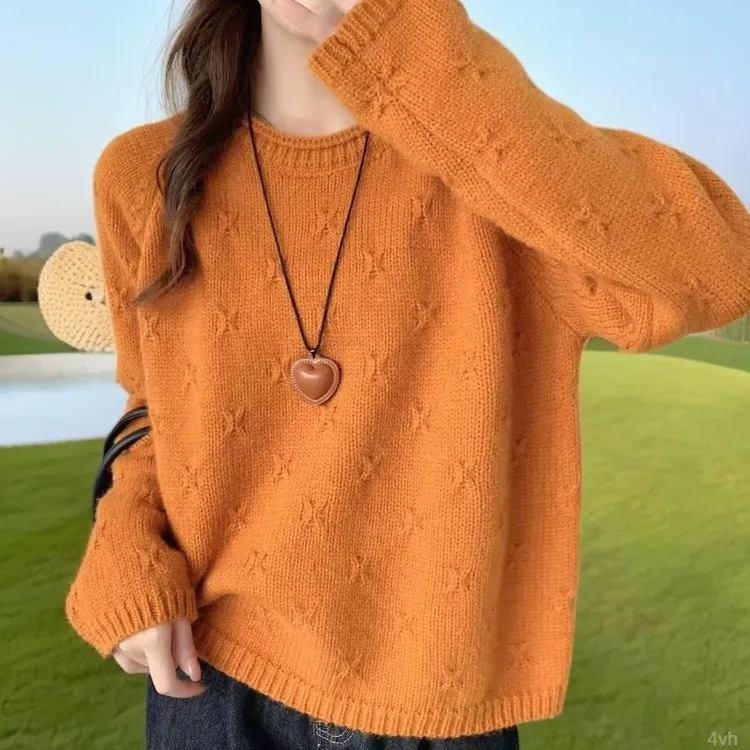 韩系高级感温柔风立体钩花毛衣女2025秋冬新款宽松休闲别致针织衫