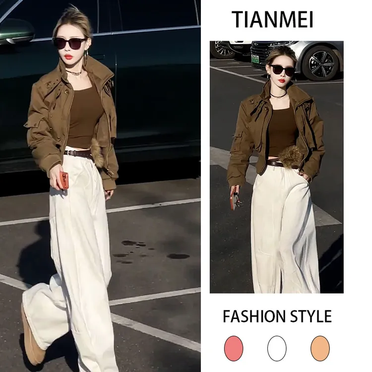 2025秋冬季新款轻熟风时尚短外套女内搭打底衫休闲直筒裤三件套