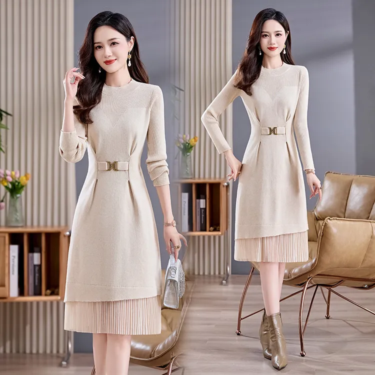 王小鸭法式连衣裙女2025秋季新款高级感修身内搭毛衣打底裙轻奢