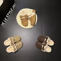 2025年冬季新款两穿爆款蝴蝶结加毛加绒休闲时尚舒适百搭半包单鞋