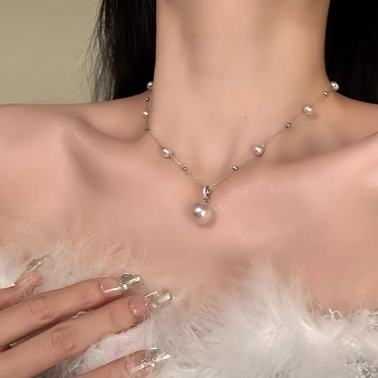 合金项链 【曼塔玫瑰】法式轻奢满天星珍珠项链高级感气质锁骨链商品图