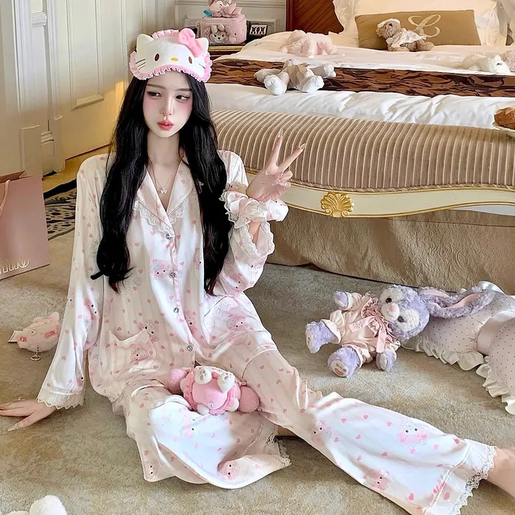 睡衣春秋季2025新款少女可爱高级感美乐蒂冰丝长袖长裤家居服套装