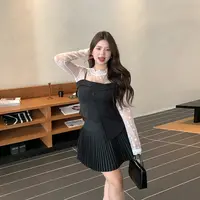 王葡萄 微胖定制小狗刺绣高腰百褶裙女早秋学院风短裤裙DM2131