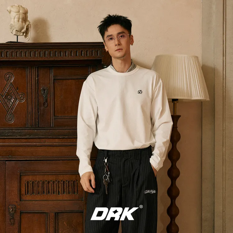 DRK【穆 系列】牛津布长袖男士秋季休闲圆领T恤时尚刺绣户外简约