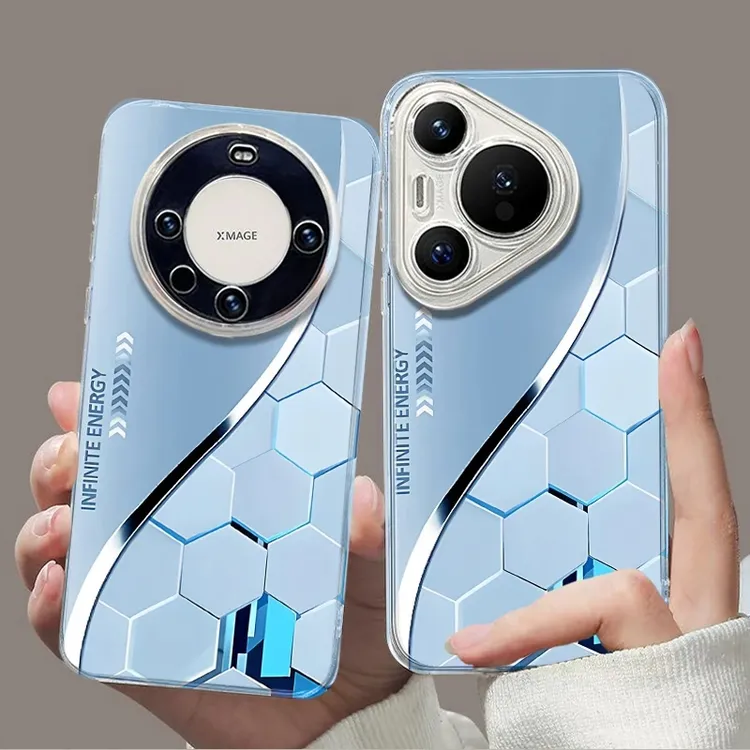 蓝极光菱形太空壳适用苹果16promax华为vivo小米15oppo防摔手机壳