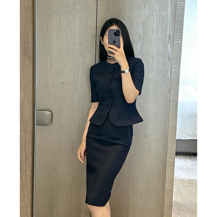 高级感气质夏季新款气质修身显瘦短袖西装套装女高腰半身裙两件套