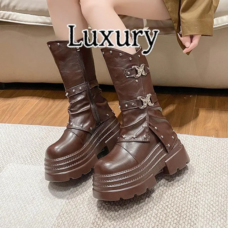 Luxury轻奢过膝高筒骑士靴女2025年秋冬新款厚底裤管靴显瘦长筒靴