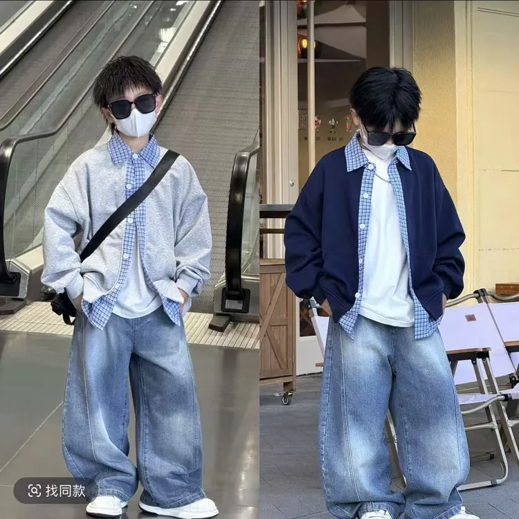 秋季假俩件宽松外套男童叠穿上衣痞帅休闲秋季必备开衫时尚百搭
