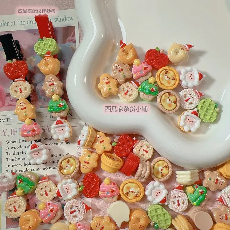 定制款迷你圣诞树蛋糕姜饼人圣诞老人diy树脂配件发夹冰箱贴材料