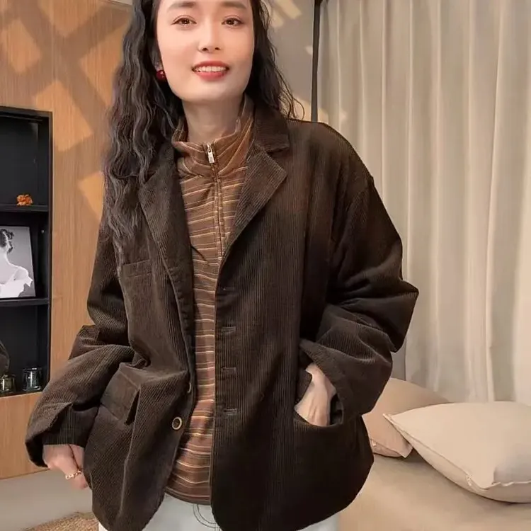 D223-百搭休闲西装上衣秋冬显瘦网红宽松复古短外套韩版