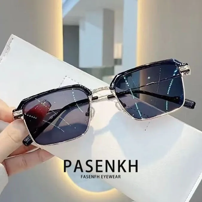 帕森符号新款变色近视镜高清防蓝光半框眼镜复古痞帅显脸小平光镜