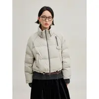 麻霖90白鹅绒撞色拼接防泼水加厚保暖显瘦文艺休闲羽绒服外套