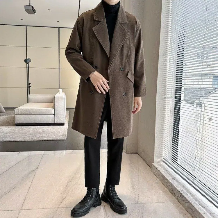 韩版新款2024毛双面秋冬外套休闲宽松时尚风衣呢大衣中长款